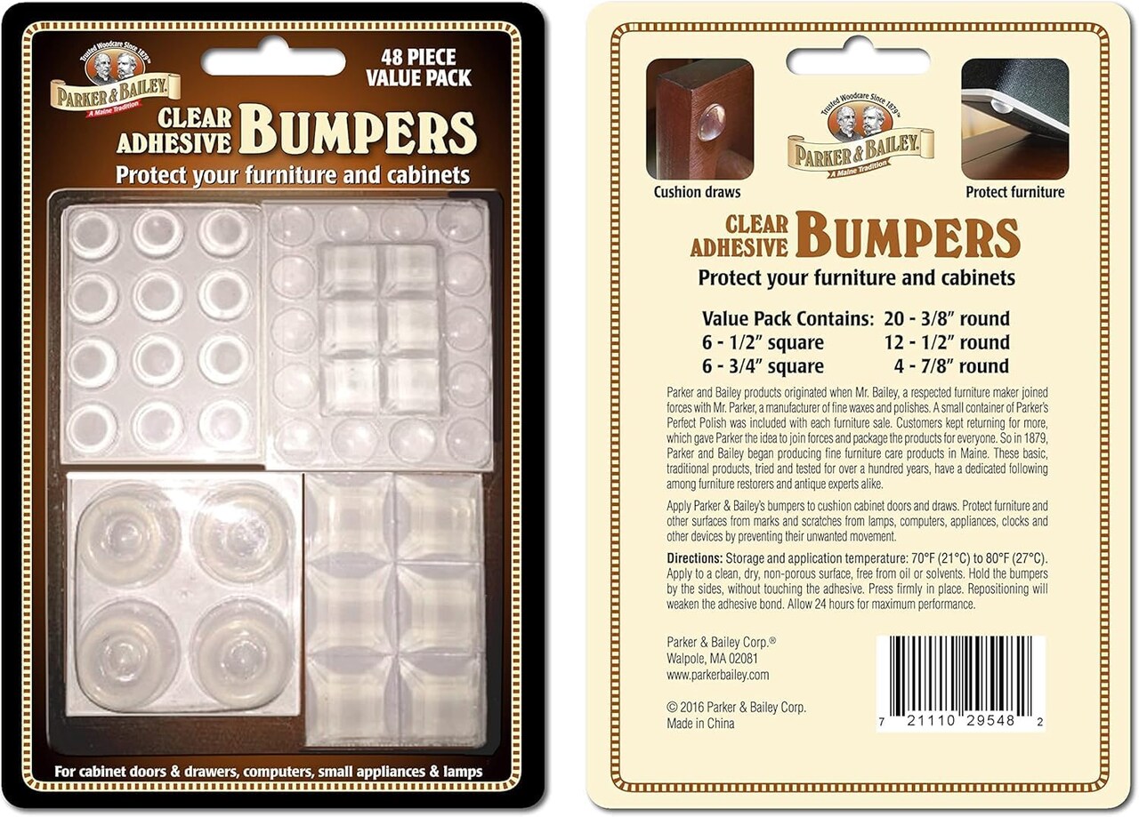 48 Clear Adhesive Bumpers Assorted Sizes – Protect Furniture, Cabinets, and Lamps
